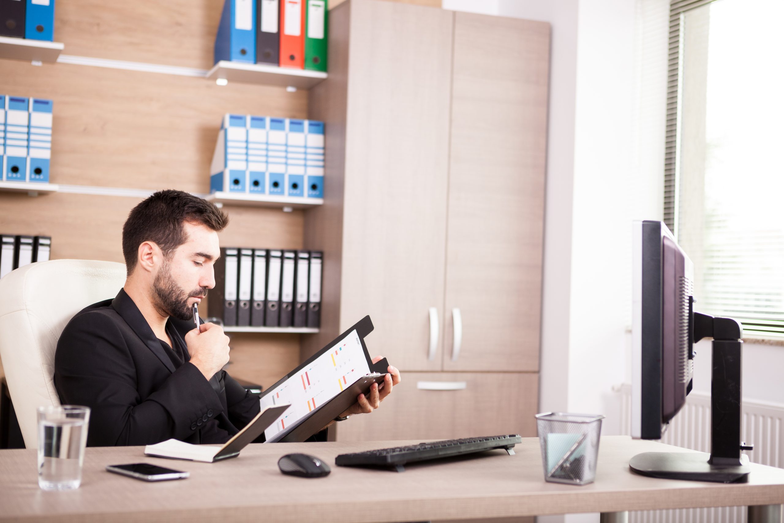 Businessman working in his office